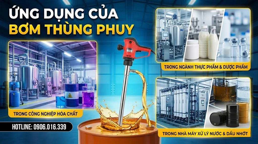 ứng dụng thực tế cua bơm thùng phuy chạy điện