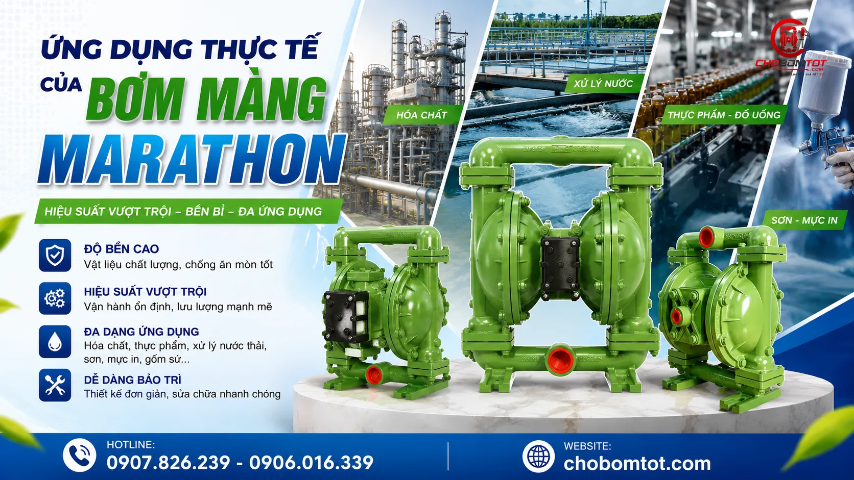 ứng dụng thực tế bơm màng marathon
